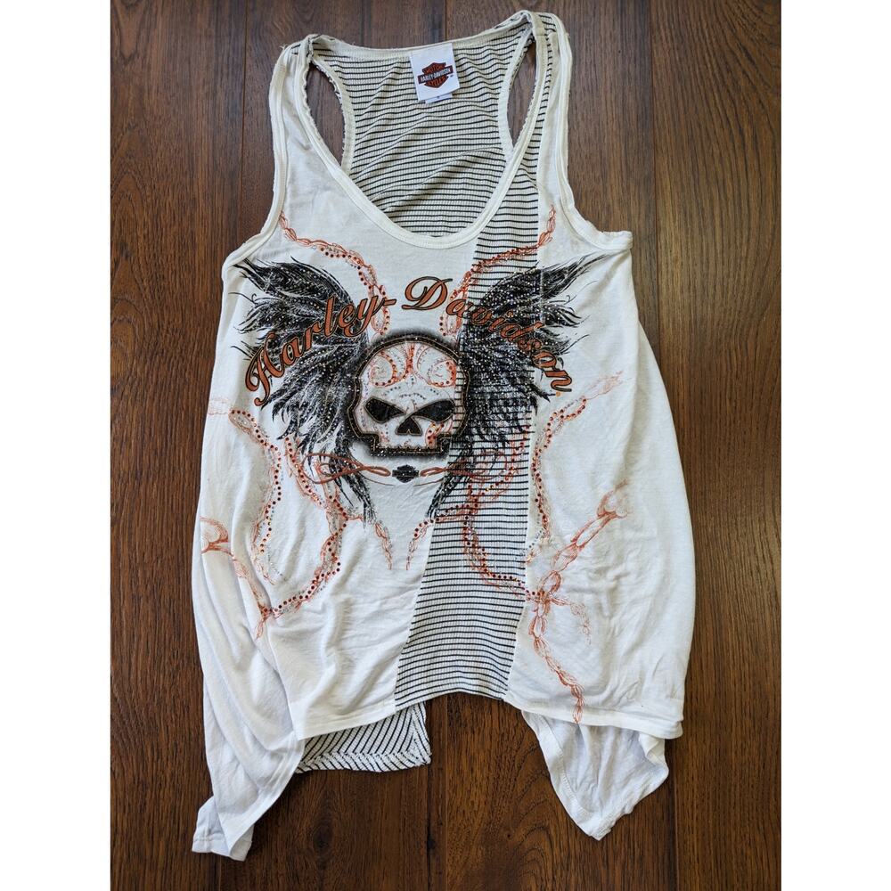 Harley Davidson Skull Rhinestone Flowy Shark Bite Tank M